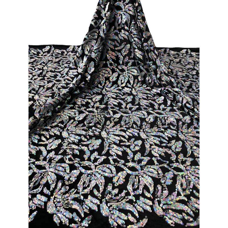 绒布底大花亮片蕾丝绣花面料欧美礼服时装舞台服布料lace JX1112