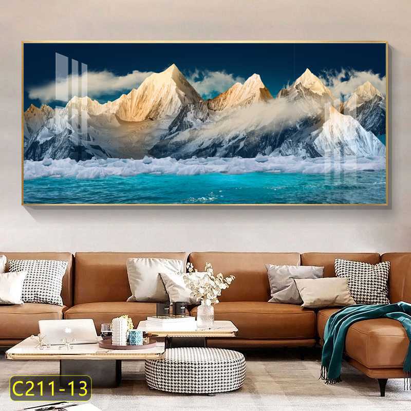 工业卧室沙发挂画客厅床头装饰画壁画背景墙日照风风景画山水金山图片