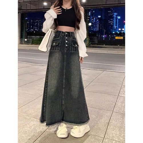 2-300斤加肥加大胖mm大码牛仔女遮肚显瘦中长款a字
