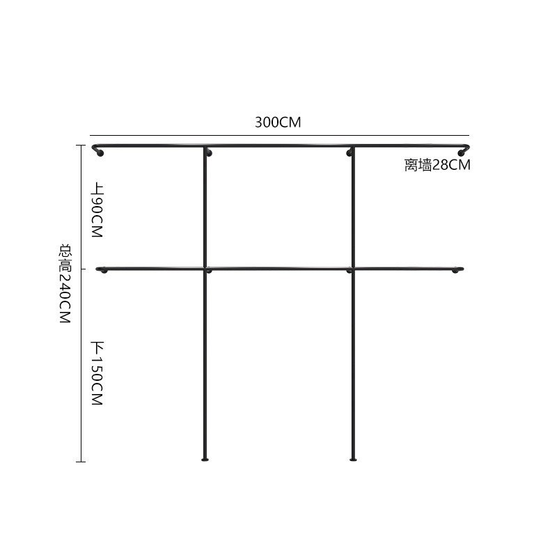 男女装店双层挂衣杆落地式服装店展示架烤漆黑上墙陈列货架不锈钢