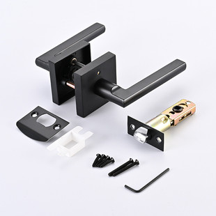 锌合金三杆执手锁室内门重型机械锁黑色方形卧室卫生间门锁