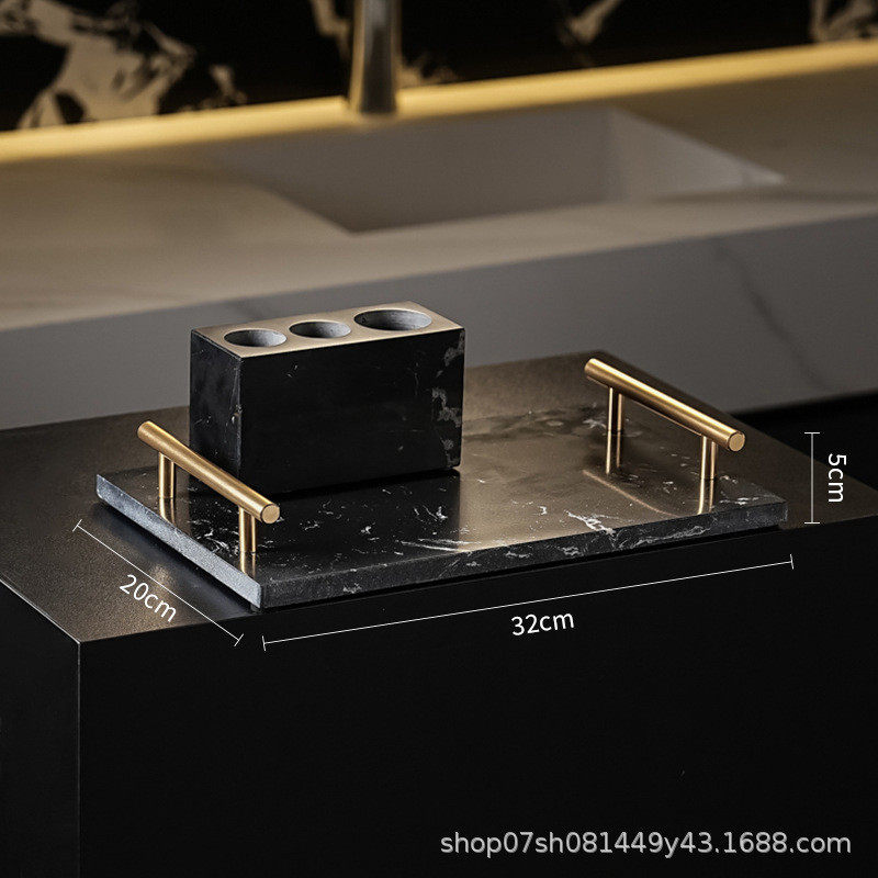 卫生间浴室牙刷架双人洗漱大理石高端台面一家三口漱口杯置物托盘