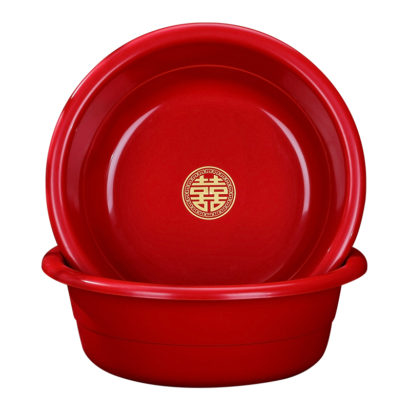 结婚喜盆塑料洗脸盆女方陪嫁红盆大号洗漱盆娘家嫁妆婚庆用品大全