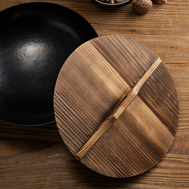 铁娃公社 铁锅手工木盖子家用加厚老式实木盖炒锅平底圆形锅盖