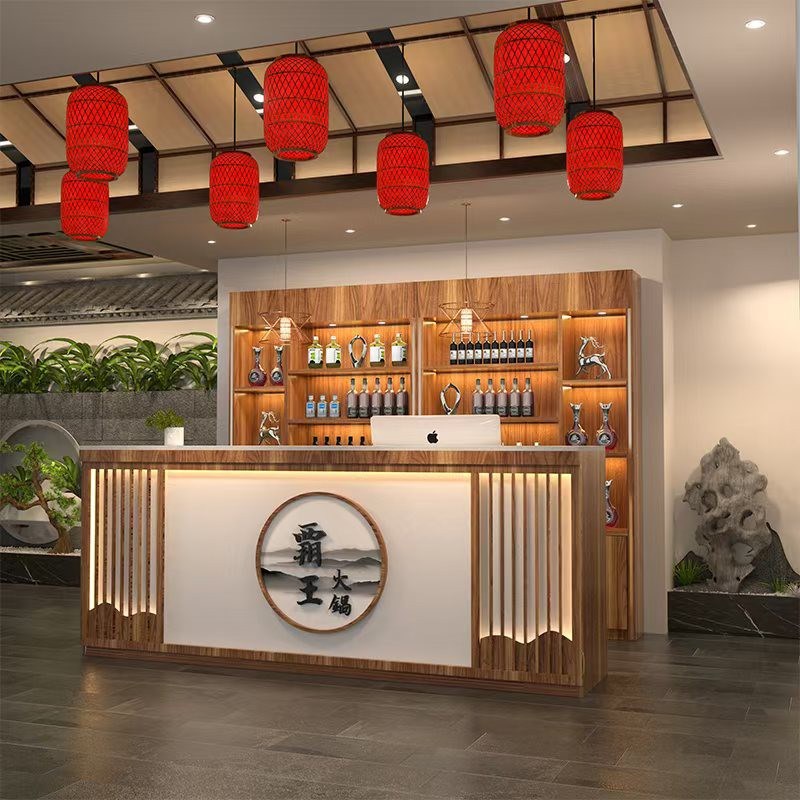 饭店收银台酒柜一体店铺小型柜台吧台餐饮商用火锅店酒店实木前台