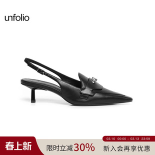 unfolio25款尖头小猫跟凉鞋金属扣式裹踝高跟鞋后空穆勒鞋女