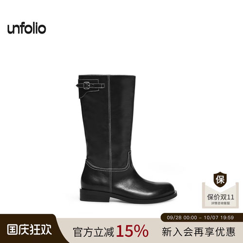 unfolio扣带中筒靴骑士靴