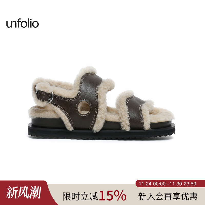 unfolio拼接羊毛勃肯凉鞋