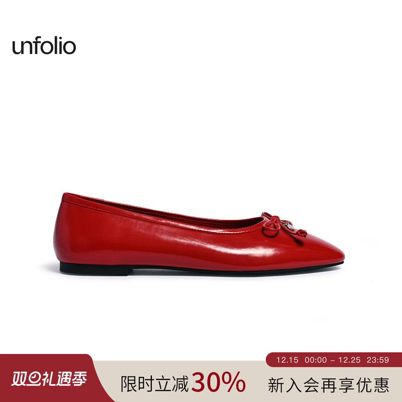 unfolio2025年新款蝴蝶结平底鞋