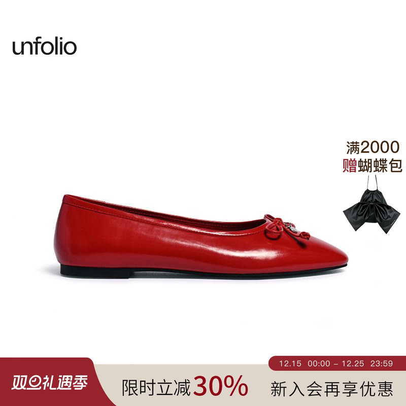 unfolio2025年新款蝴蝶结平底鞋