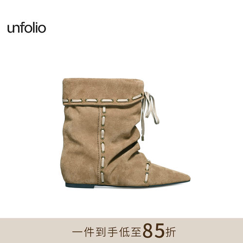 unfolio堆叠感踝靴游牧风短靴