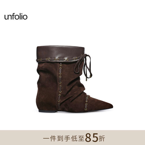unfolio堆叠感踝靴游牧风短靴