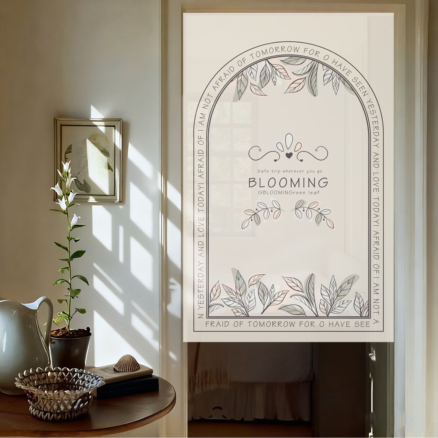 新款高档超好看中式古风花鸟半透隔断门帘免打孔伸缩杆冬夏两用