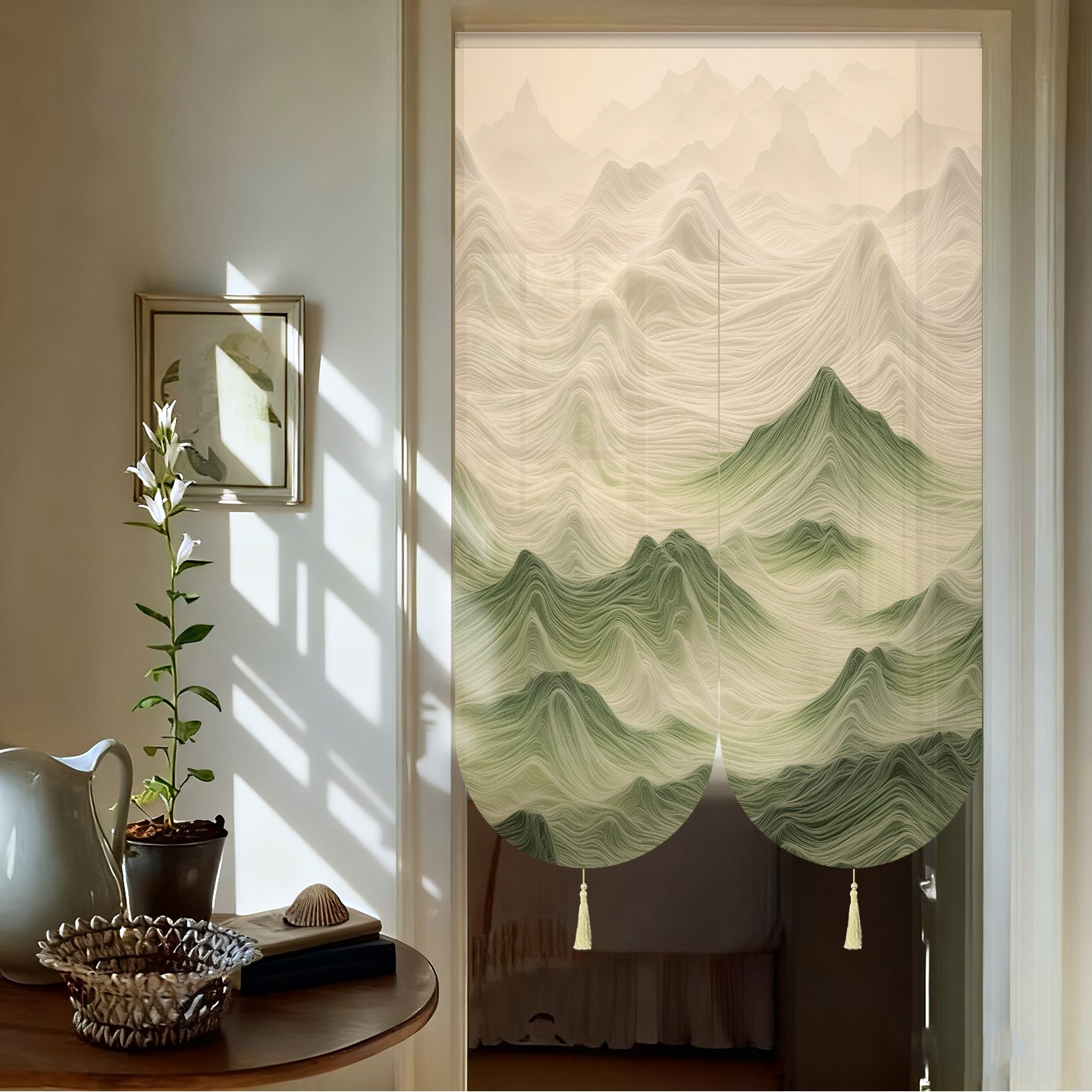 新款高档超好看门帘隔断遮挡免打孔伸缩杆一整套卧室客厅卫生间