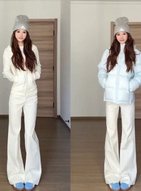 白色弹力微喇牛仔裤女小个子2026春新款低腰显瘦垂感不贴腿喇叭裤