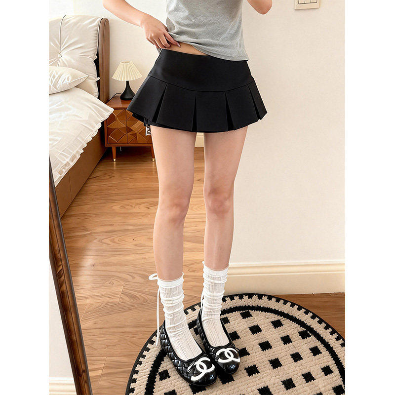 大码胖mm黑色纯欲百褶半身裙女春夏显瘦低腰压褶A字裙辣妹短裙子