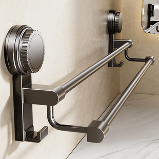 毛巾架卫生间免打孔吸盘式 墙上毛巾架子浴室置物架厕所晾毛巾挂杆