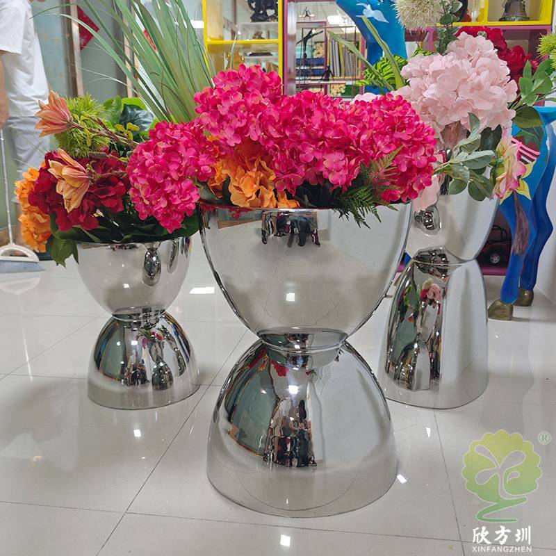 北欧室内商场酒店公司小蛮腰304#不锈钢组合式花盆花钵花器装饰