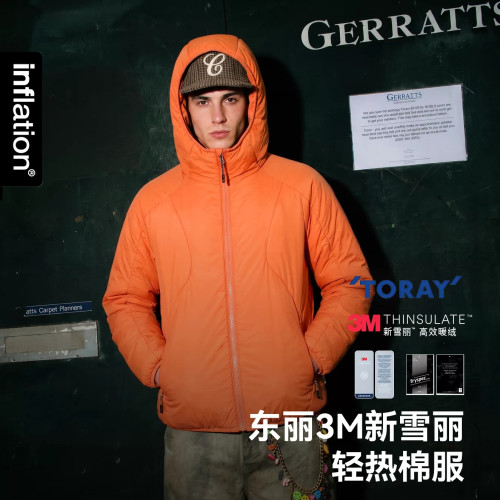 inflation男装|3M新雪丽轻量蓄热棉服26冬季潮牌休闲连帽拉链外套