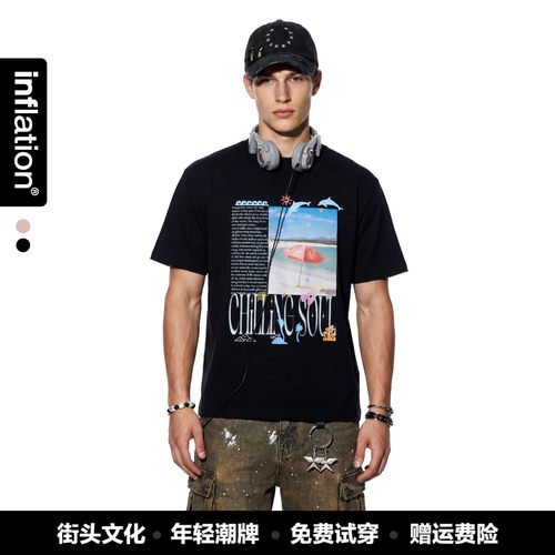 inflation男装|沙滩度假假日短袖春夏季潮牌风景印花休闲t恤上衣