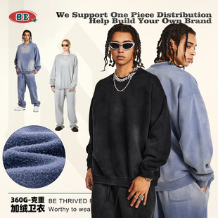 BE男装 潮牌复古hiphop渐变加绒卫衣男宽松圆领上衣 2025秋季 美式