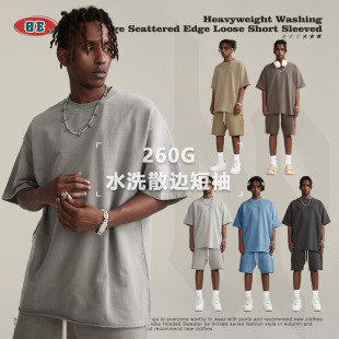 2025春夏重磅潮牌休闲水洗短袖 BE男装 青年宽松散边痞帅男t恤纯棉
