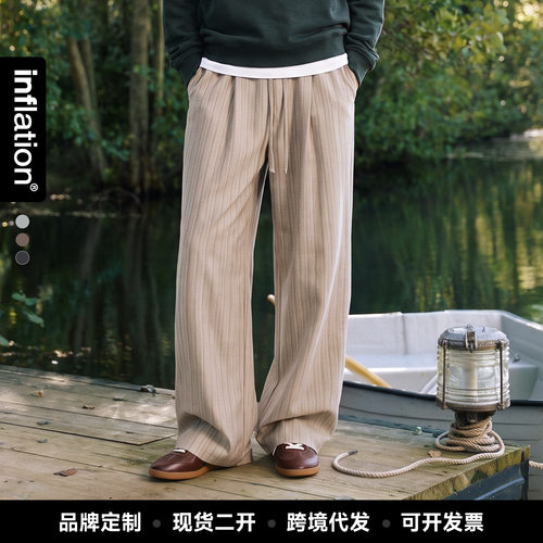 inflation男装|老钱风格纹长裤秋季新品日系复古宽松垂感休闲裤男