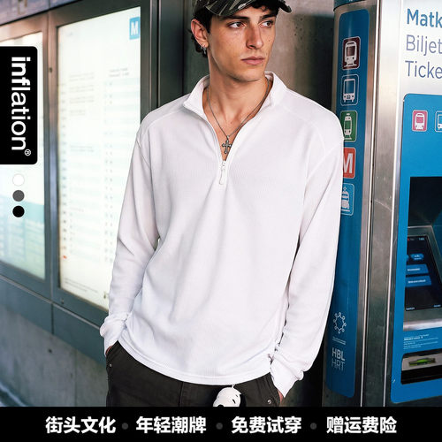 inflation男装|速干立领拉链运动长袖秋季潮牌小高领保暖T恤男女