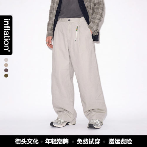 inflation男装|复古做旧工装直筒长裤秋冬季美式纯棉水洗休闲长裤