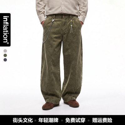 inflation男装|水洗复古工装弯刀长裤春秋季美式做旧纯棉休闲裤男