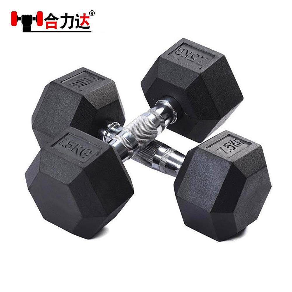 拉车六角包胶铸铁哑铃男士橡胶包裹黑色哑铃镀铬金属防滑手柄哑铃