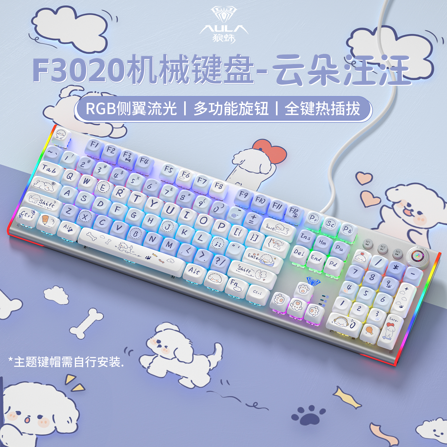 狼蛛F3020侧刻机械键盘电竞游戏专用正刻笔记本台式电脑通用104键