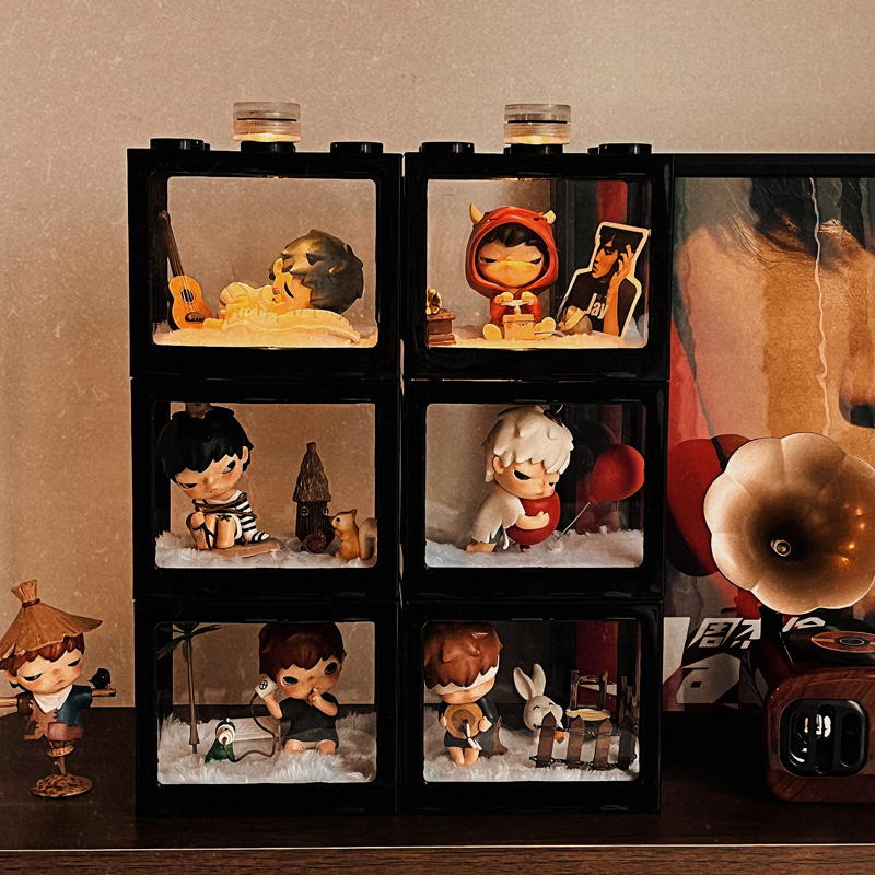 盲盒收纳积木展示盒小摆件陈列架防尘箱透明小野造景公仔模型柜子