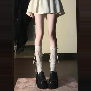 甜美miu系穿搭薄款 芭蕾风蝴蝶结堆堆小腿袜女夏季 拼接中长筒袜子