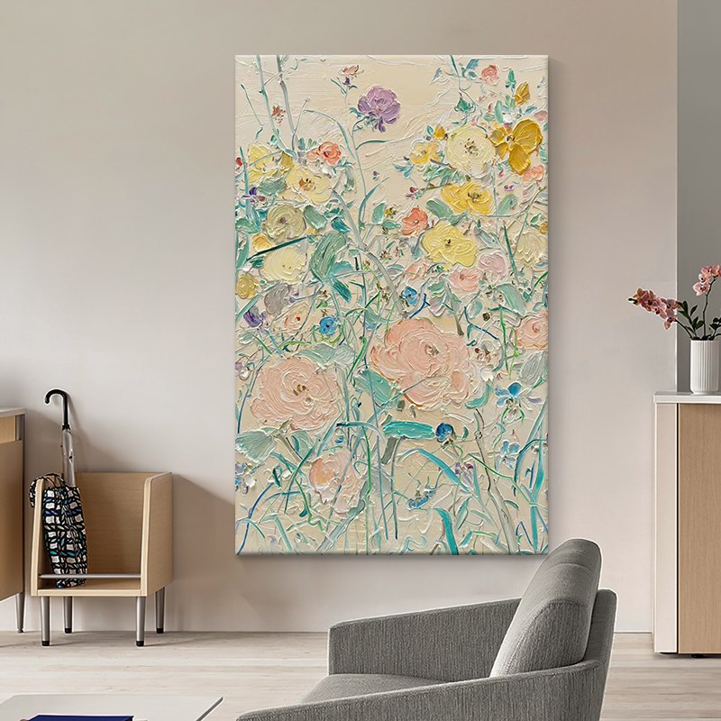 抽象小众艺术花卉手绘油画暖色立体花朵装饰画客厅挂画玄关肌理画图片