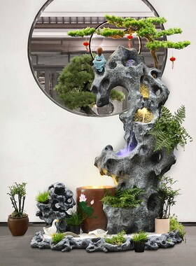 户外鱼缸露台阳台花园布置循环水庭院鱼池太湖石假山景观流水摆件