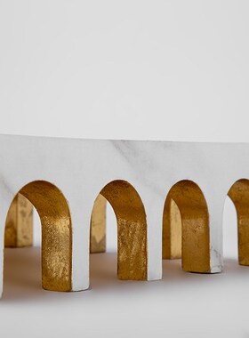 拱门建筑托盘创i意白色艺术摆件 家居餐桌果盘树脂工艺品家居装饰