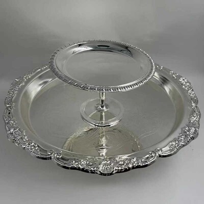 高级牛排盘复古镀银餐具惠灵顿餐盘牛F扒圆形平盘托盘不锈钢海鲜