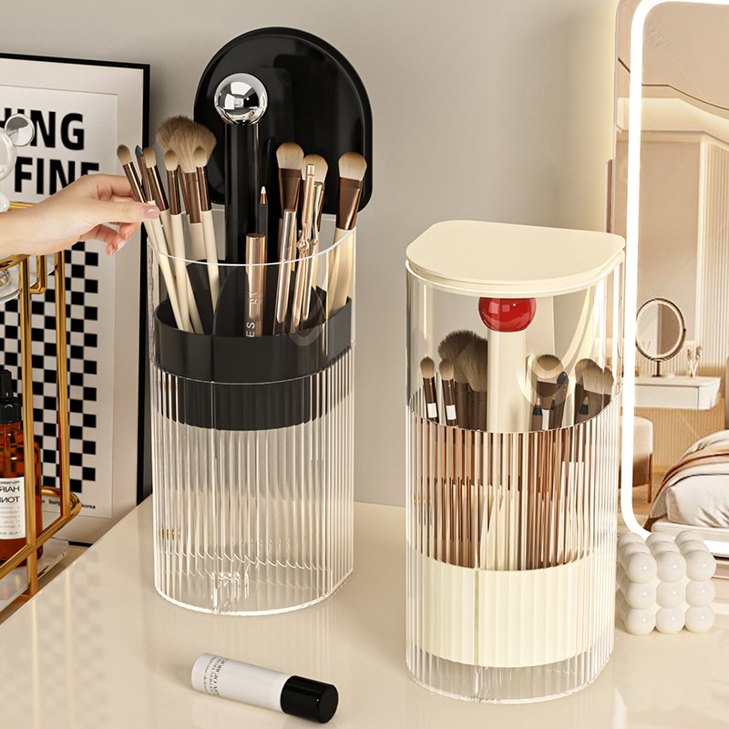 化妆刷收纳筒防h尘按压升降亚克力桶梳妆台桌面眼影腮红刷子收纳
