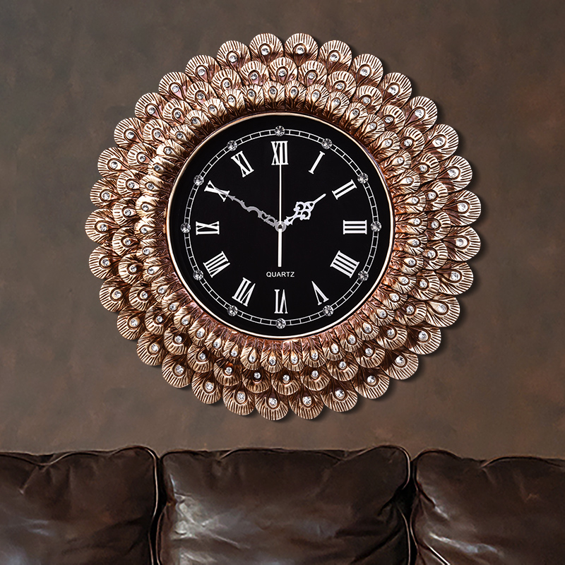 欧式客厅静音时钟时尚家s用挂表美式个性挂钟圆形创意石英钟工艺