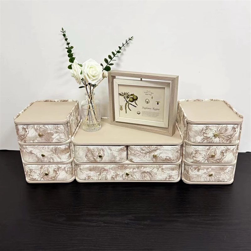 家用桌面抽屉式皮质收纳盒高档玄C关化妆台护肤品首饰置物架储物