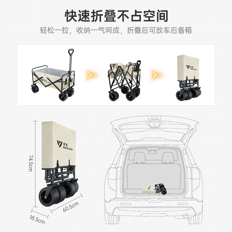 户外营地车可折叠露营车推车野餐小拖车拉杆车便携野营.手拉手推