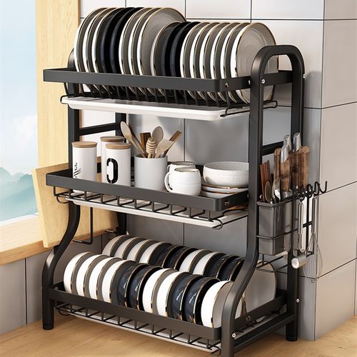 碗碟收纳层架碗架多功能放碗v盘沥水架碗盘柜家用三层厨房置物架