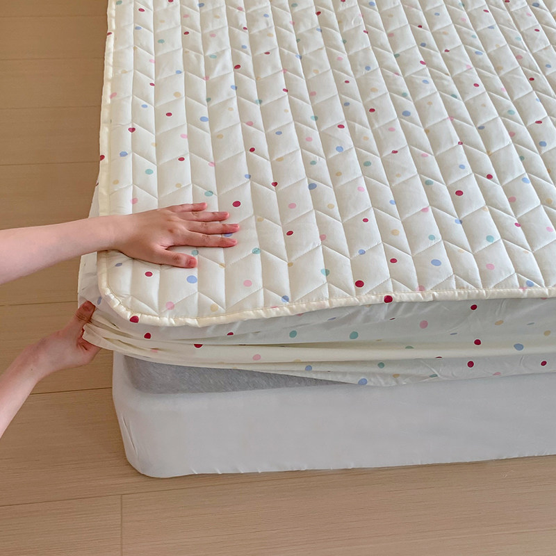 韩式彩色波点纯棉夹棉床笠三件套床垫保护套固定防滑Y四季可用床,床上用品,床笠,淘宝优惠券,粉丝福利购,淘宝优惠卷