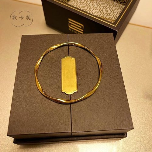 沙金莫比乌斯环18k黄不掉色手镯