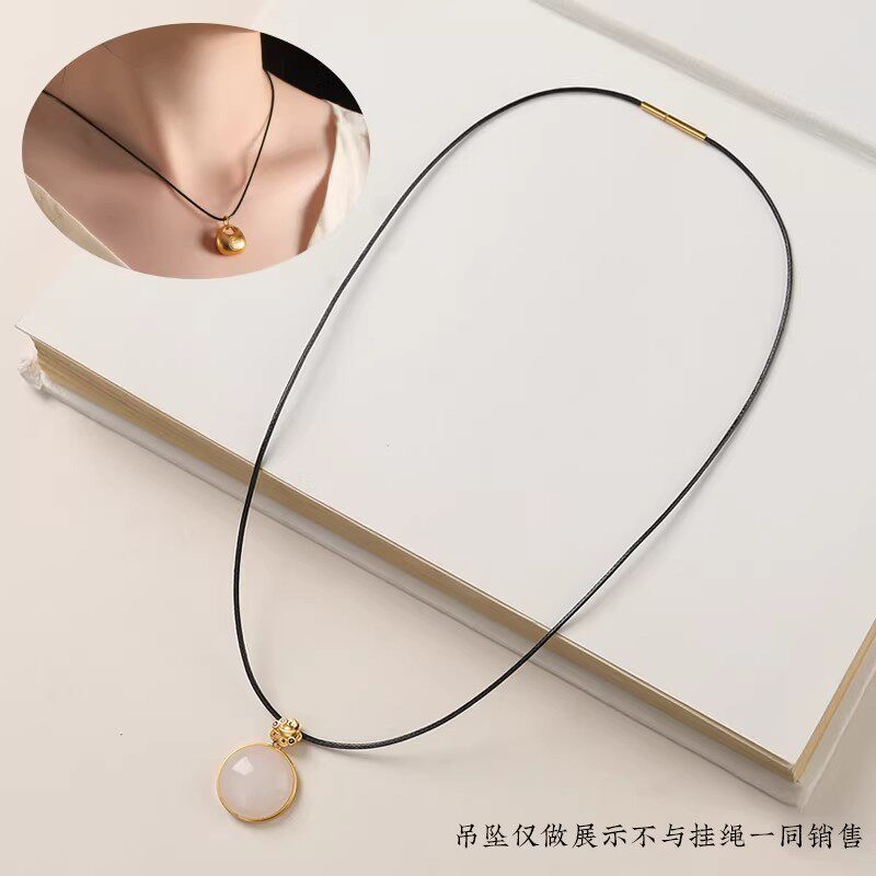黑色蜡皮绳项链绳子穿黄金吊坠挂绳女高档锁骨链翡翠玉坠挂件绳细