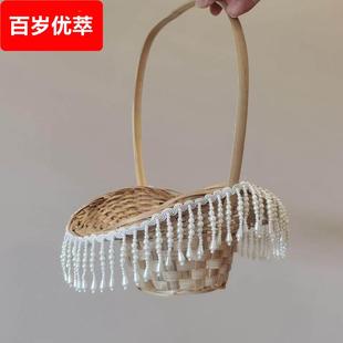 汉服摄影道具花篮新古典舞蹈古风流苏手提竹编篮广场舞花篮子