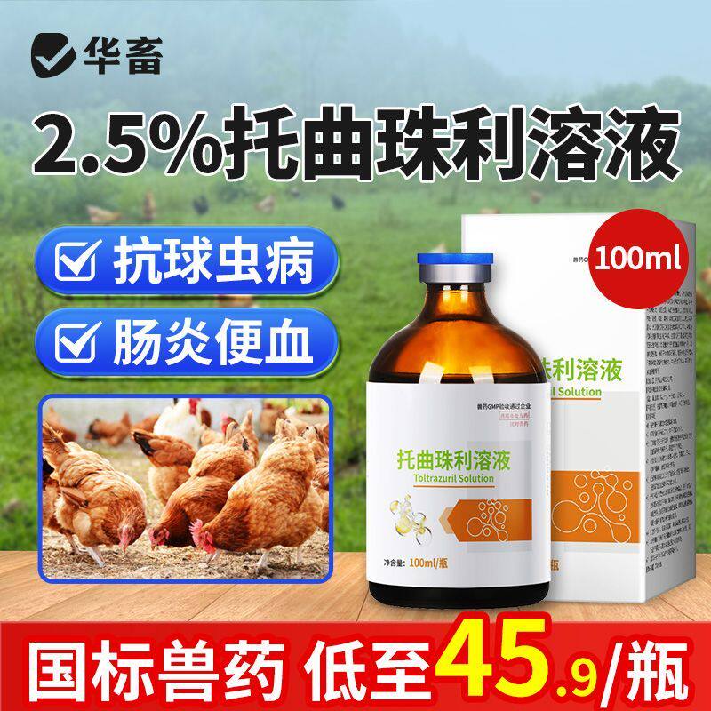 华畜兽药托曲珠利溶液兽用球虫净鸡鸭鹅家禽专用抗球虫药肠炎血便