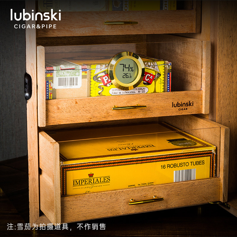 Lubinski雪茄保湿箱雪松木钢琴漆专业醒茄实木盒透明展示柜大容量