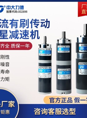 ZD中大力德电机 直流有刷低压24V调速正反转P传动行星齿轮减速马